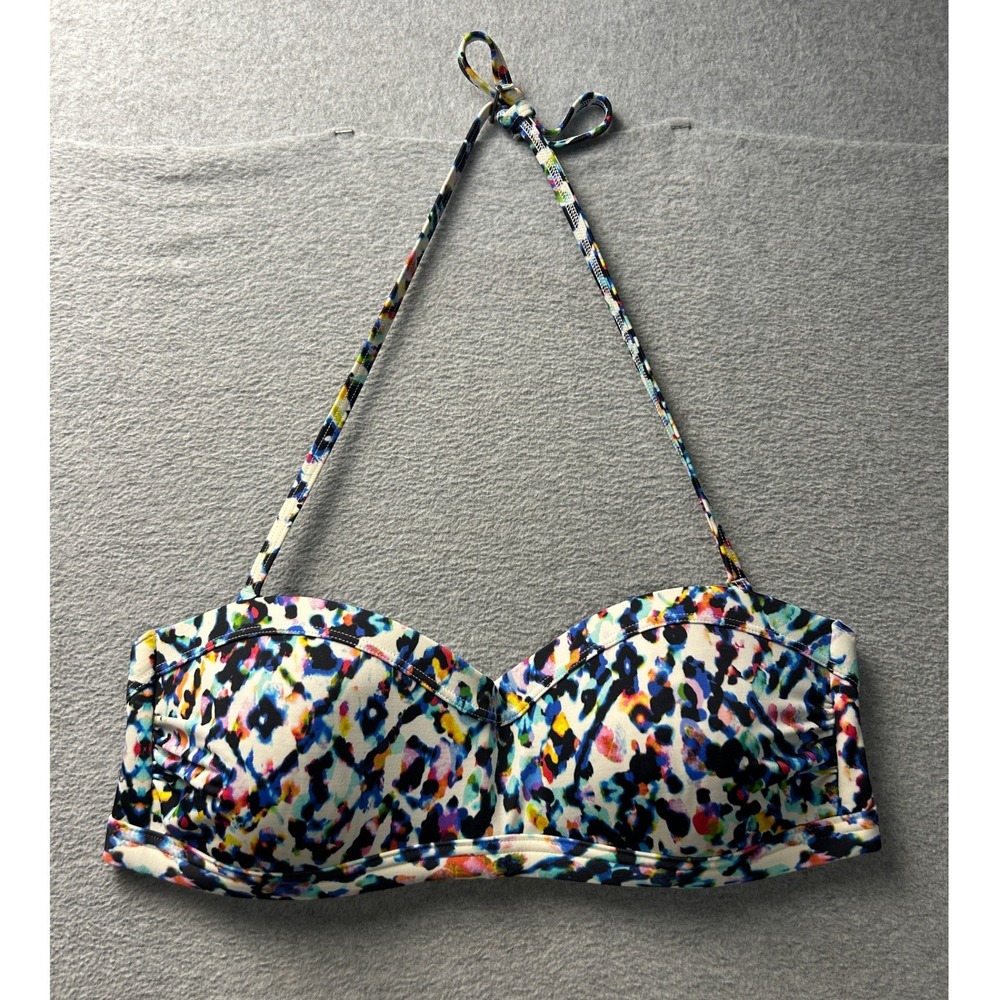 Athleta Bikini Swim Top Womens M Multicolor Abstract Halter Bandeau Molded Cup